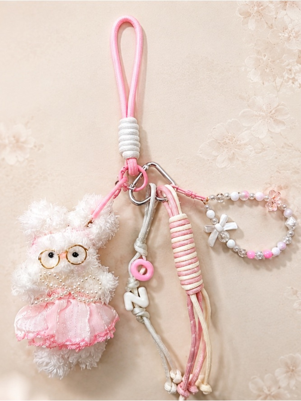 Cute Pink Bunny Keychain Charm Plush Rabbit Bag Charm Coquette Kawaii Handmade